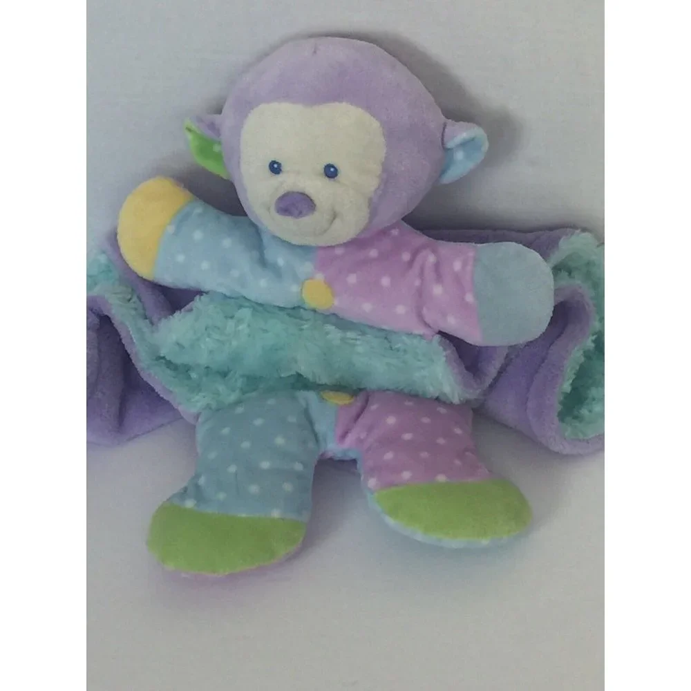 Plush Monkey Lovey Security Blanket Pastel‎ Tail Arms Legs Blue Purple Minky